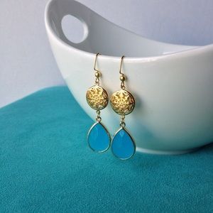 Hand Crafted Gold Gothic Circle Earrings in Ocean Blue